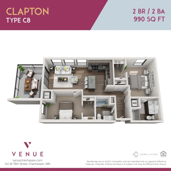 Studio, 1, 2 & 3 Bedroom Floor Plans at Venue Apartments Chanhassen